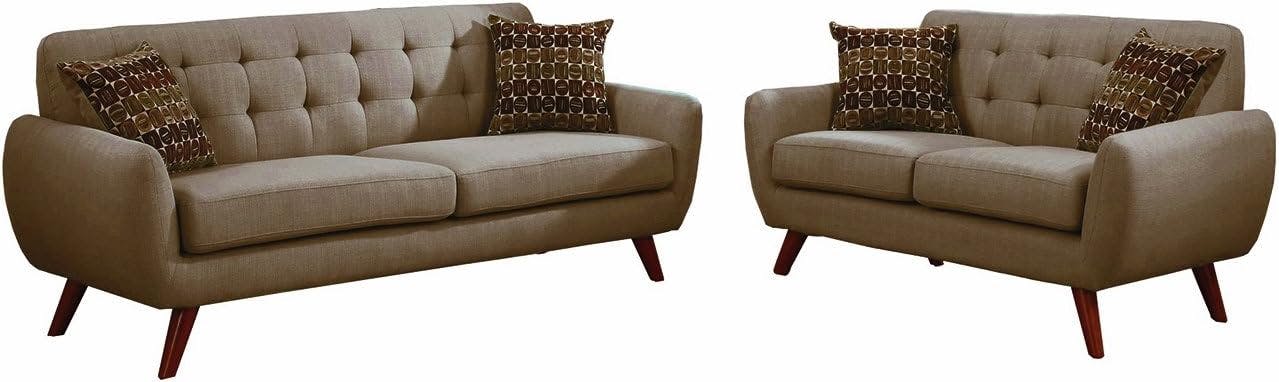 Elevated Grey Polyfiber 2-Piece Sofa and Loveseat Set with Tufted Accents
