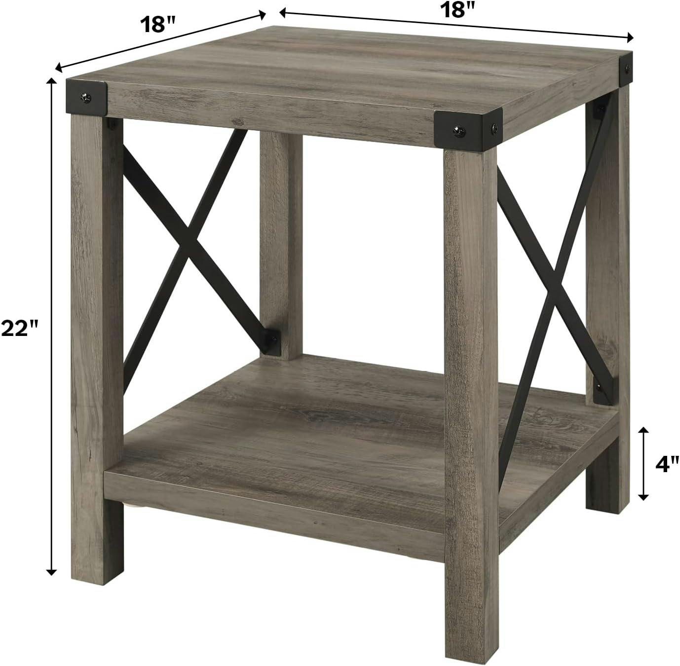 Rustic Farmhouse 18" Square Wood & Metal X-Accent Side Table in Dark Walnut