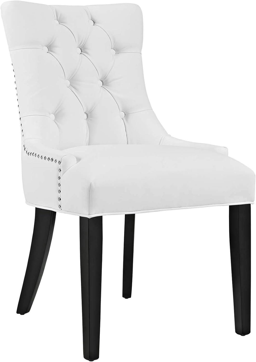 Regal White Tufted Leatherette Side Chair with Nailhead Trim