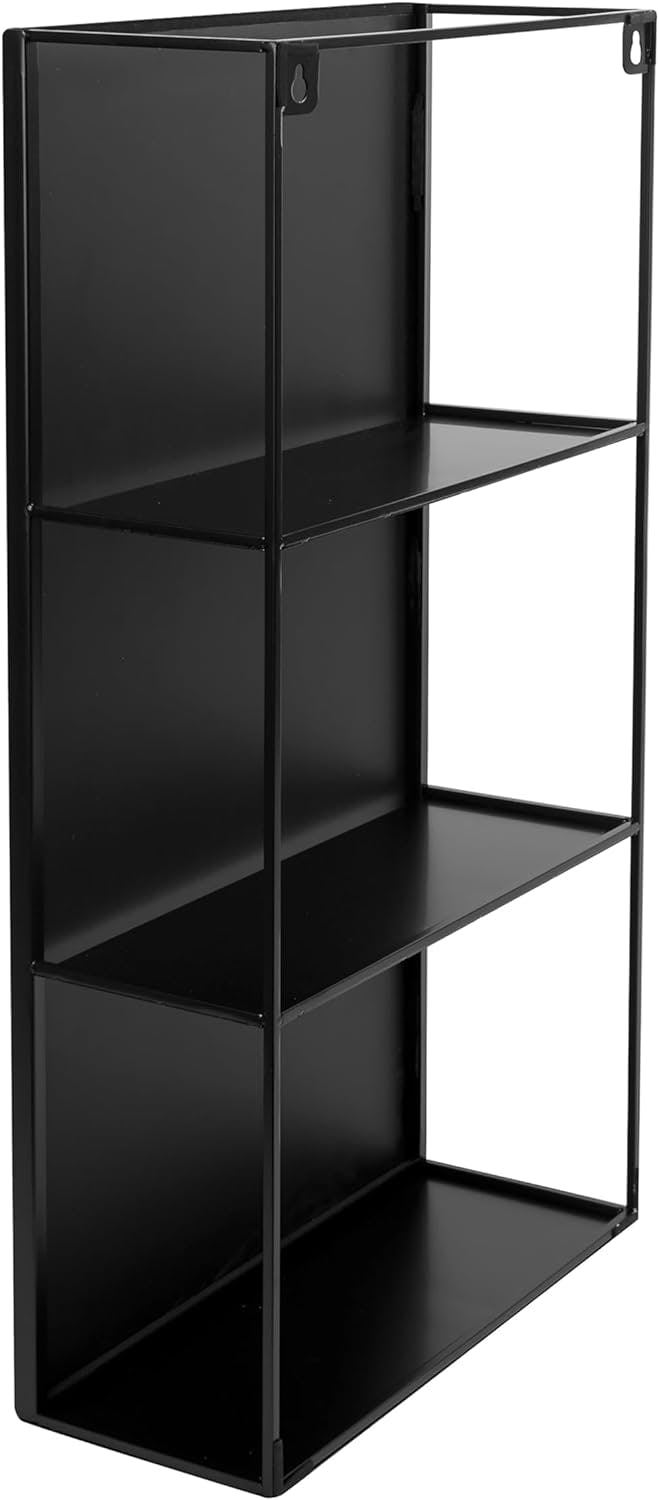 Cubiko 24"x12" Black Metal Wall Mirror with Hidden Shelves