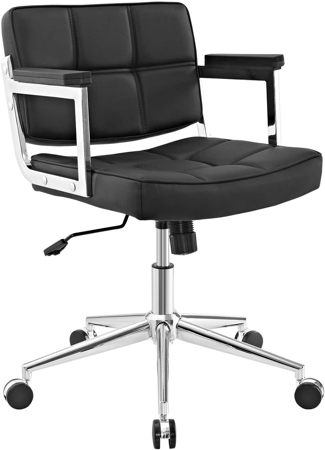 Portray Modern Swivel Office Chair in Black Leather and Chrome Metal
