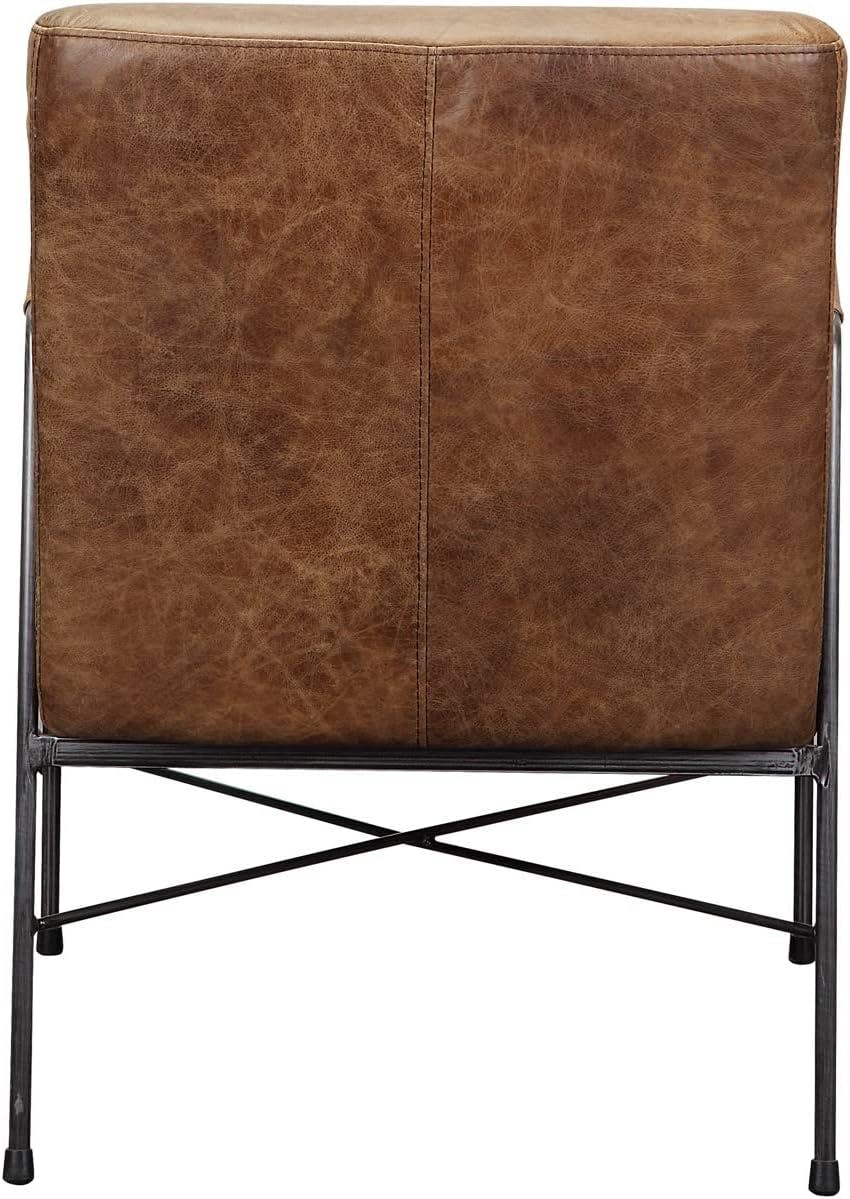 Transitional Dagwood Brown Leather Armchair with Metal Frame