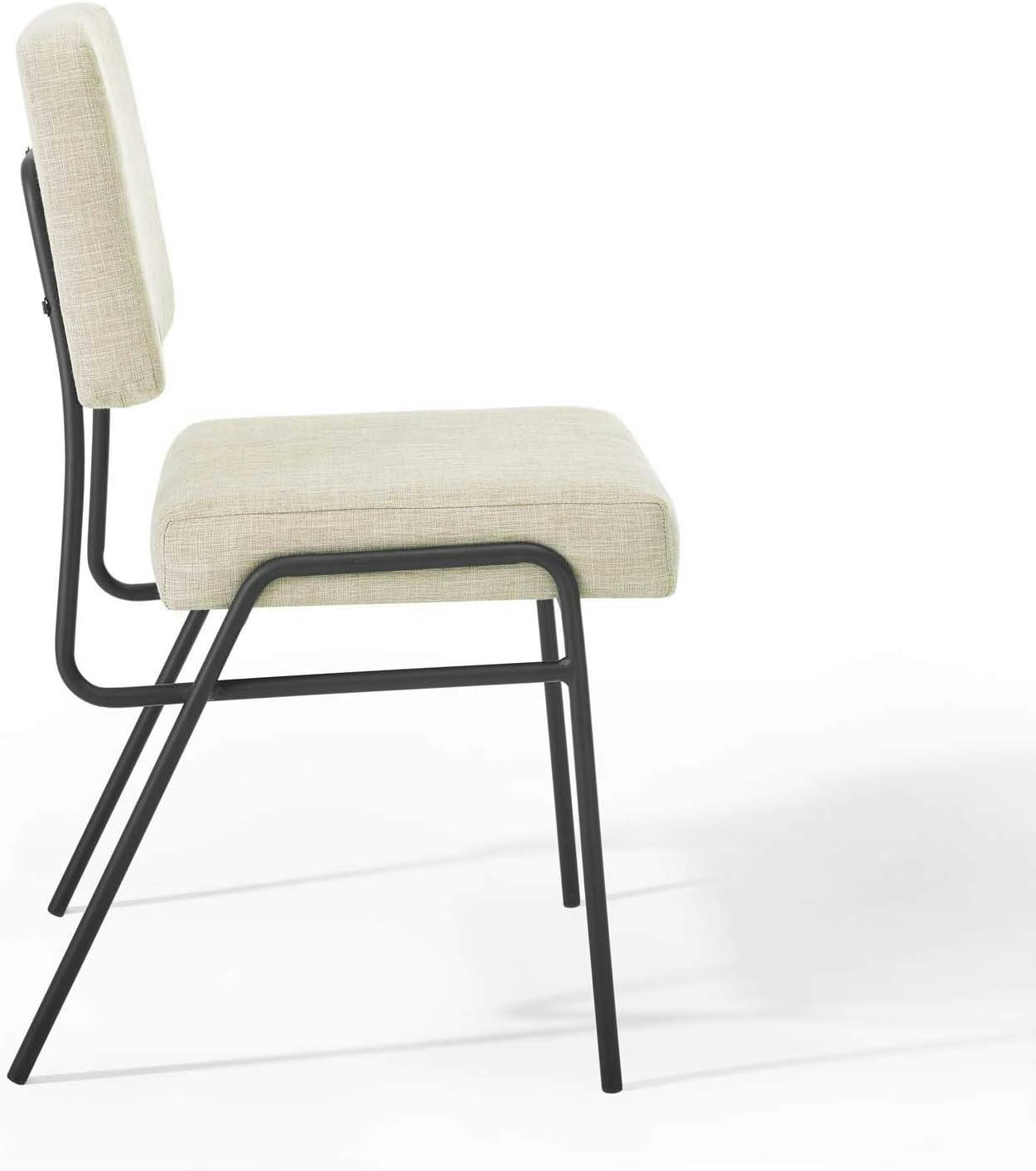 Elevate Matte Black Stainless Steel Upholstered Side Chair in Beige
