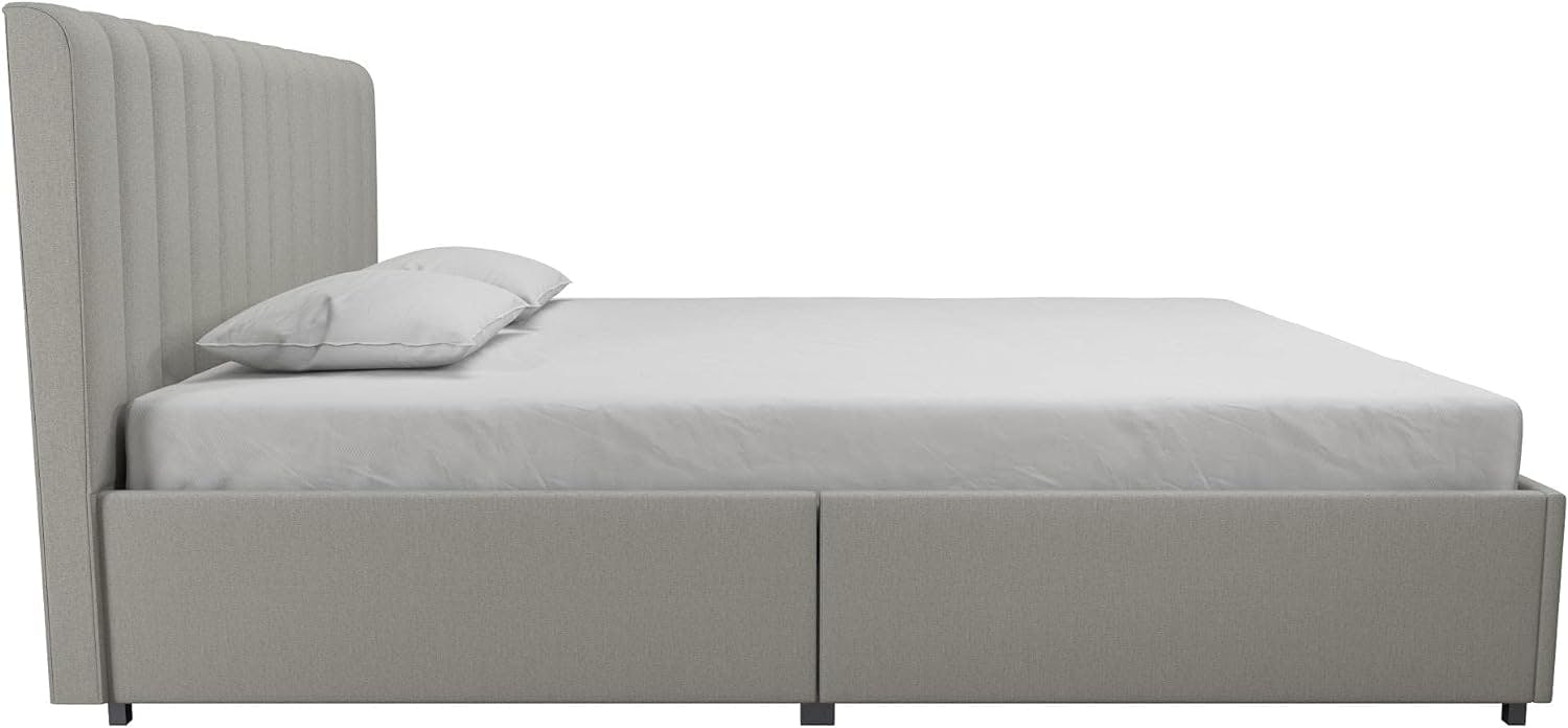 Brittany Modern Full Gray Upholstered Bed with Storage Drawers