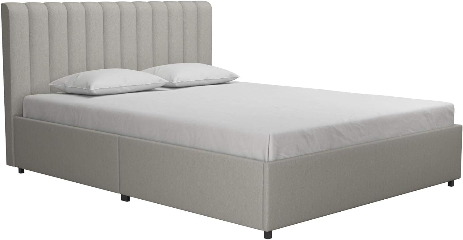 Brittany Modern Full Gray Upholstered Bed with Storage Drawers