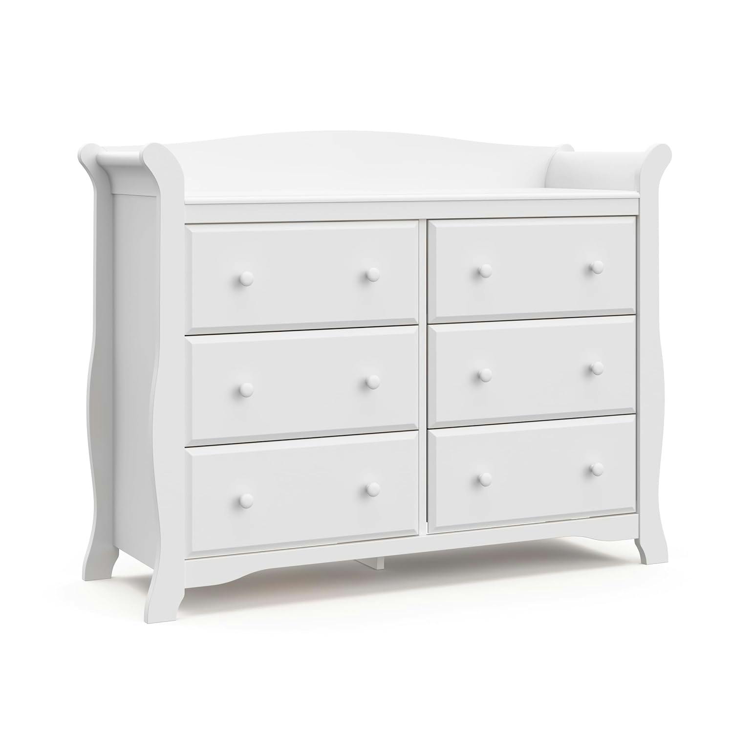 Avalon Sleek White 6-Drawer Nursery Dresser with Ball Bearing Glides