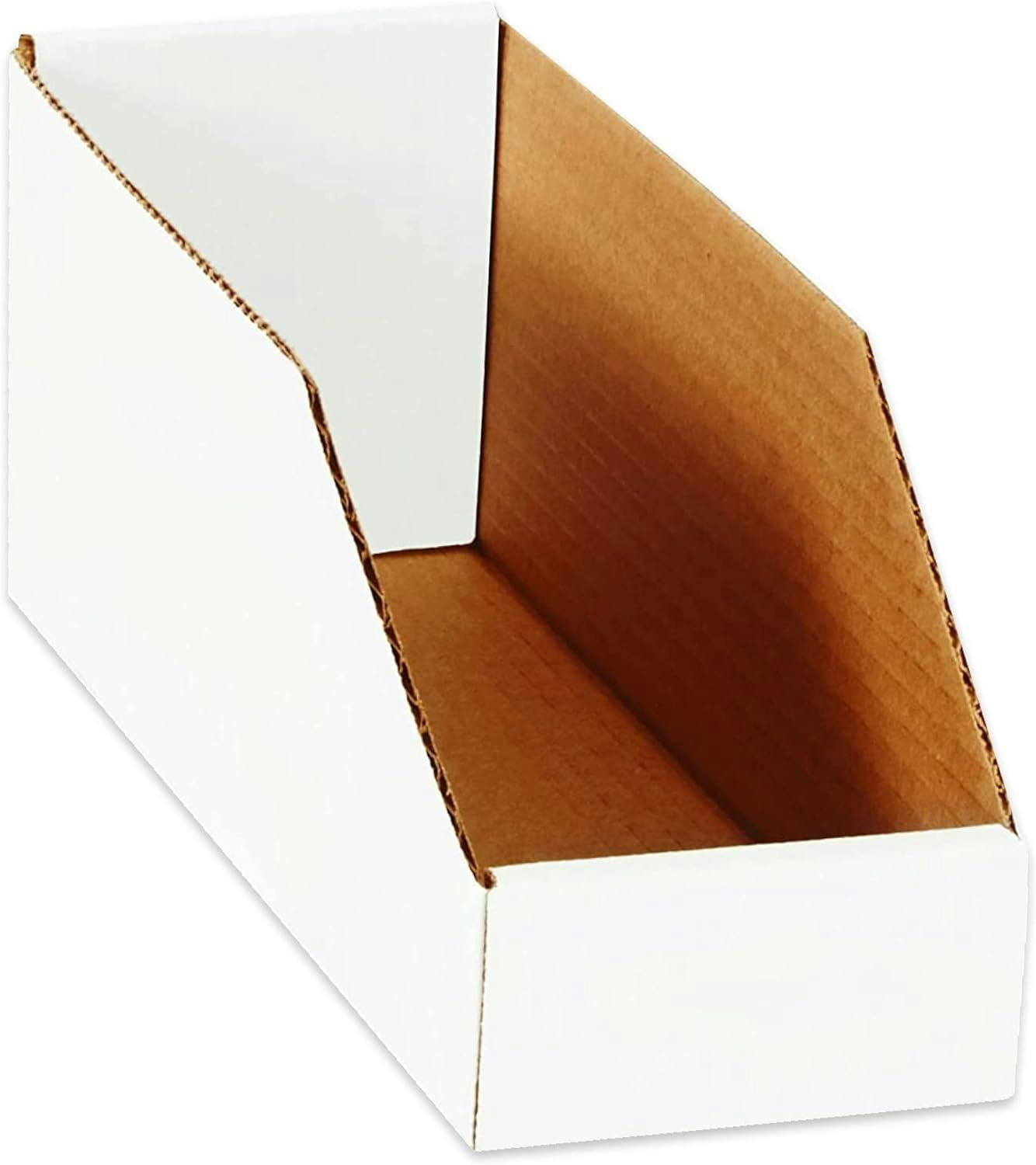 Oyster White Durable Open-Top Corrugated Storage Bin 4"x12"