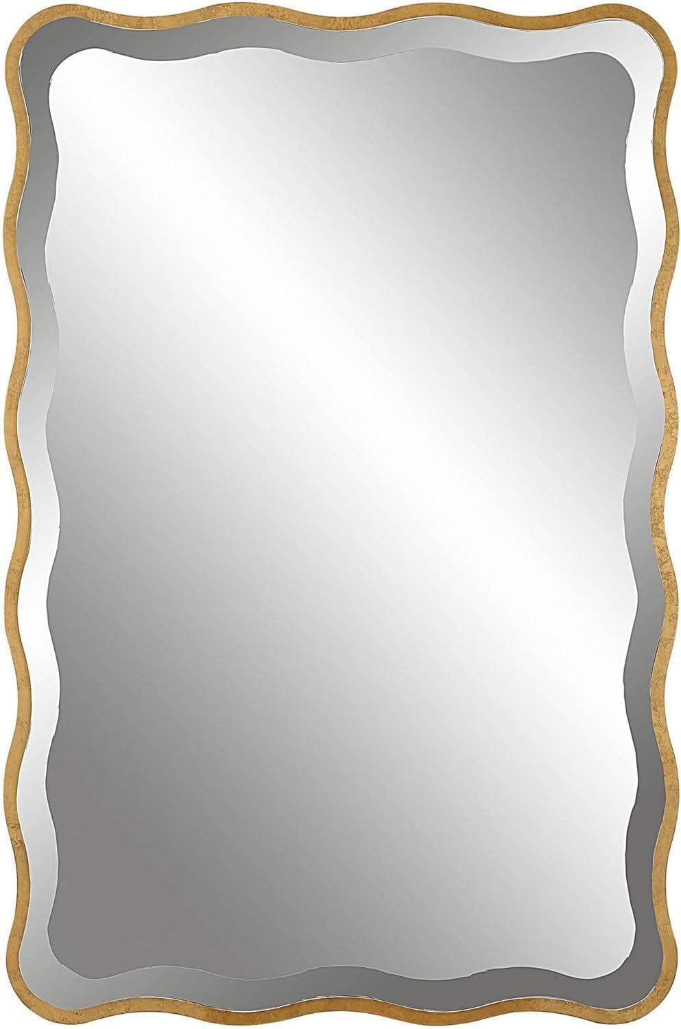 Aneta Transitional Scalloped Edge Wood Mirror in Aged Gold