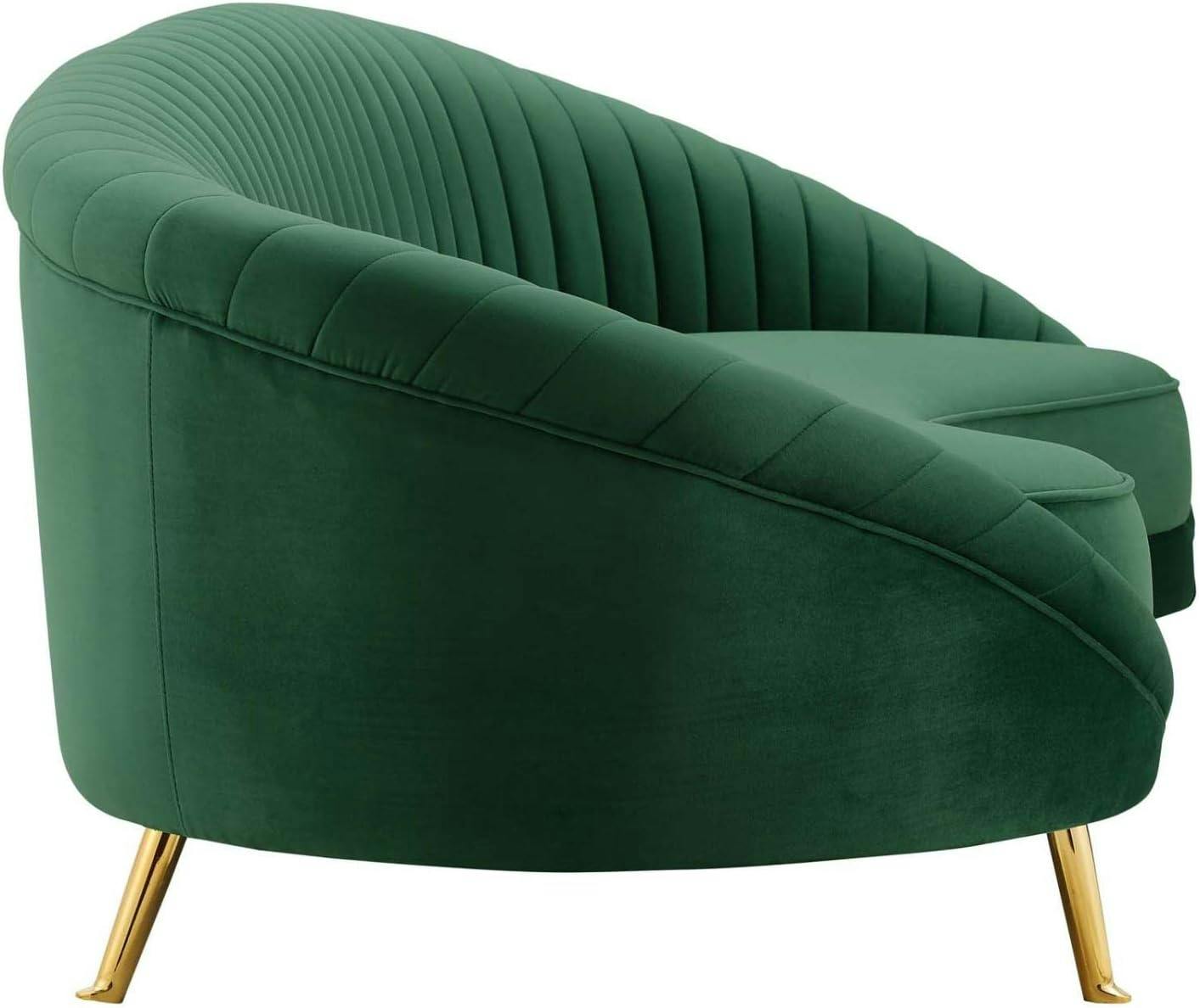 Emerald Velvet 97'' Glam Deco Tufted Sofa with Gold Legs