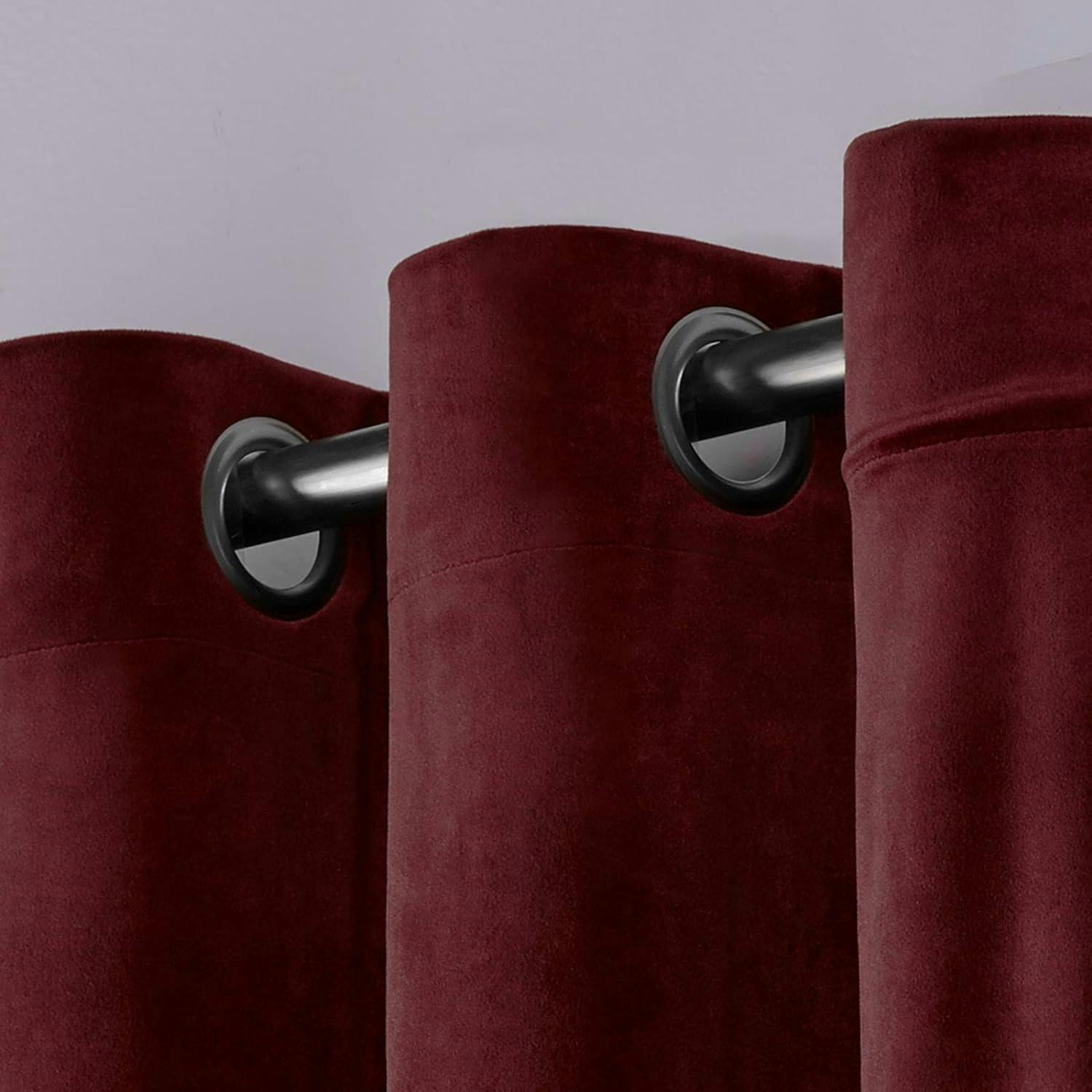 Luxurious Burgundy Velvet Light-Filtering 54"x96" Curtain Pair