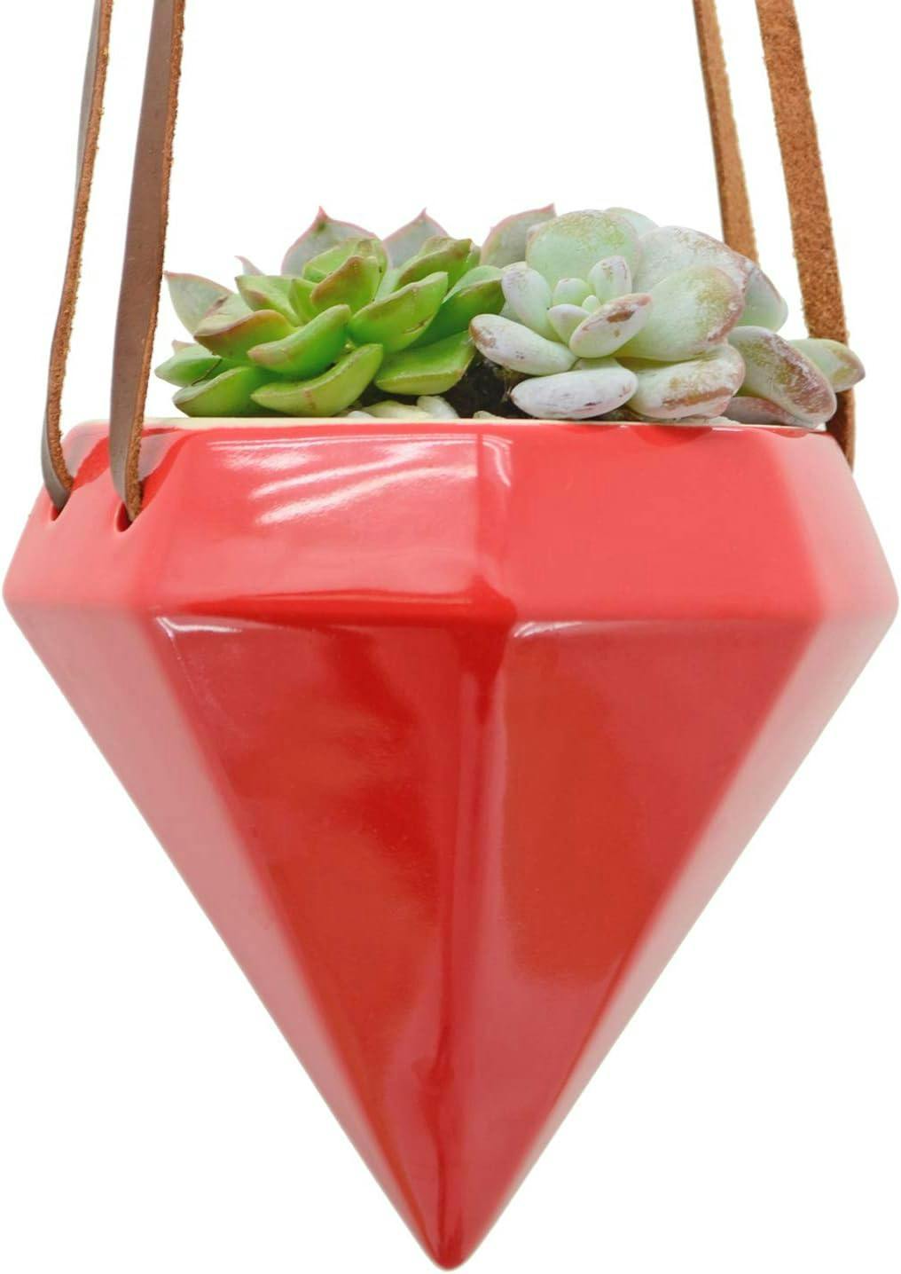 Glam Red Ceramic Cone Hanging Planter - 4.5" Indoor/Outdoor