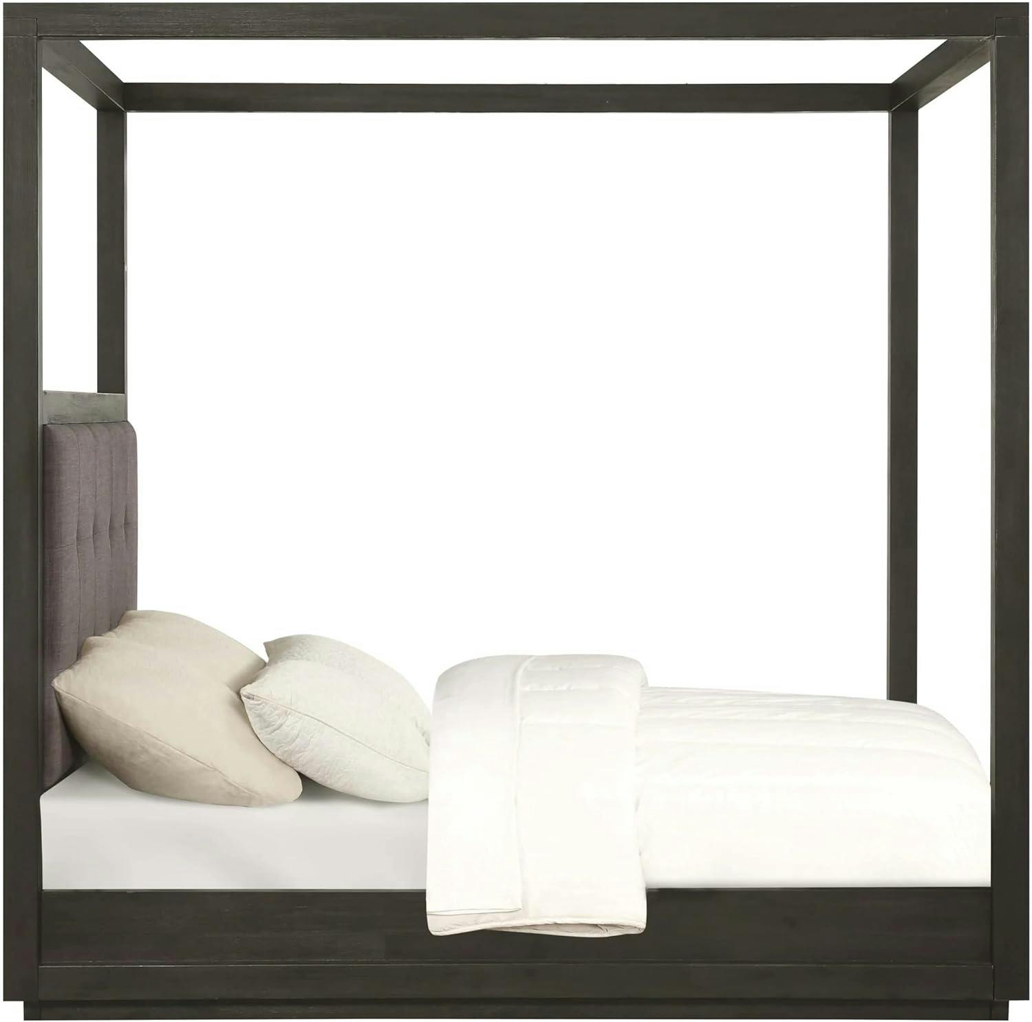 Modern Dolphin Gray Upholstered Full Canopy Bed with Storage