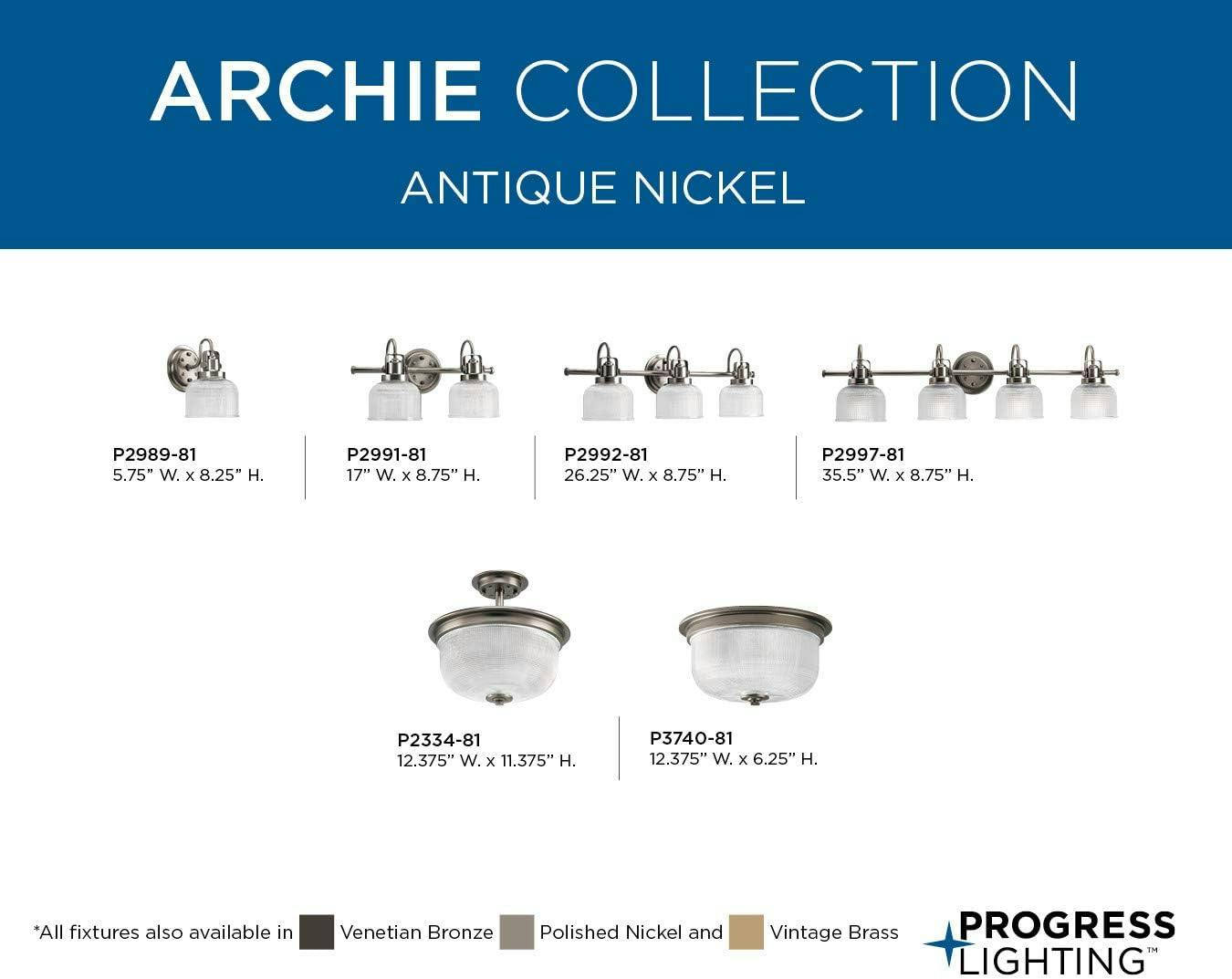Archie Antique Nickel 2-Light Textured Glass Vanity Bar