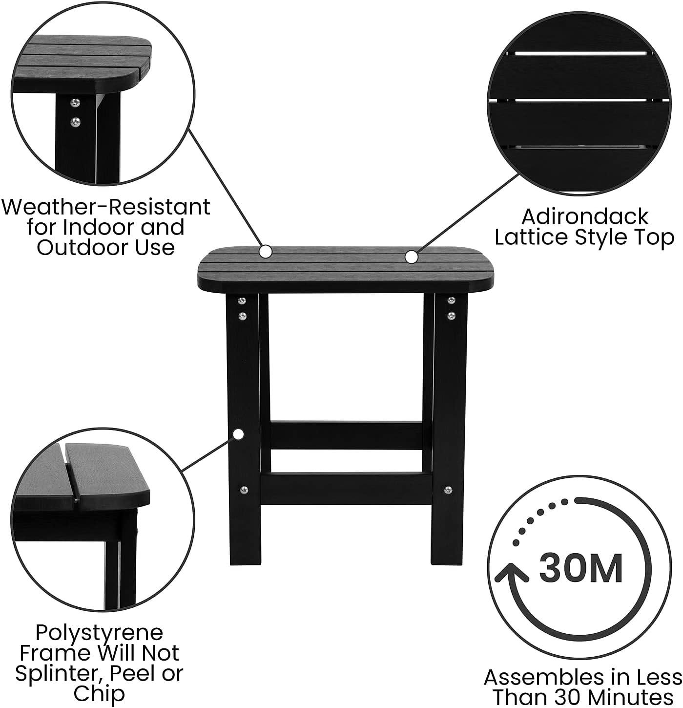 Charlestown Rectangular Low-Height Black Poly Resin Adirondack Side Table