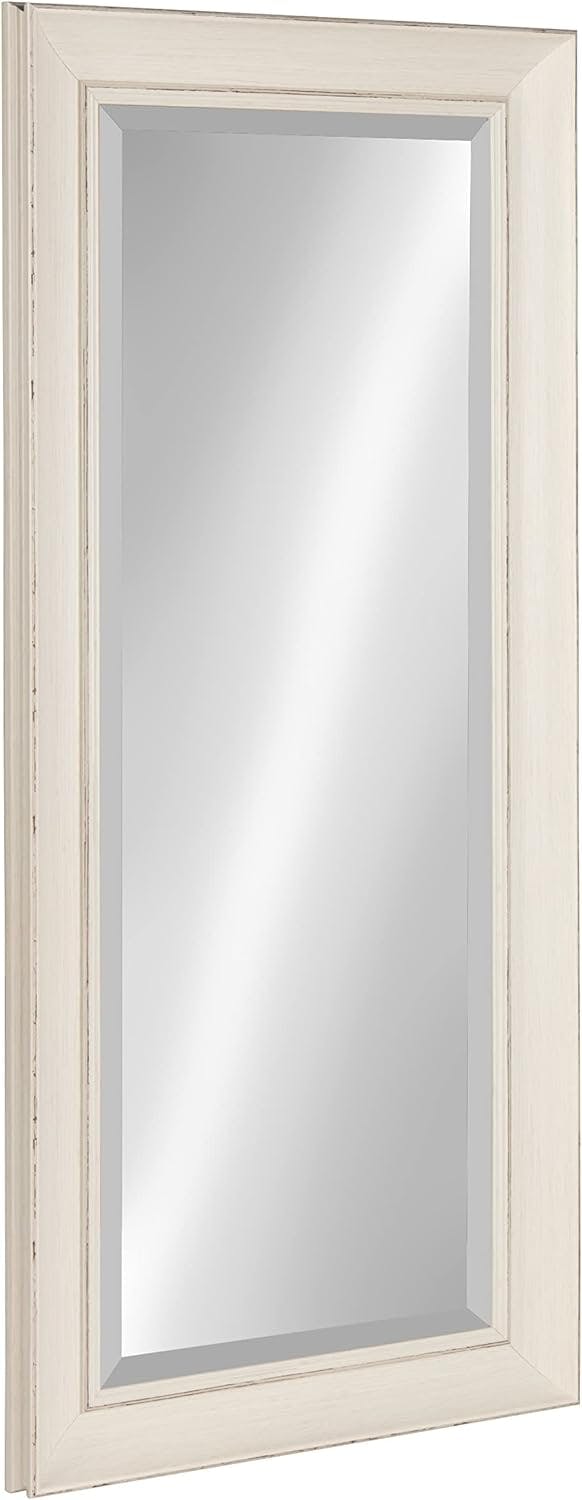 Macon Distressed Soft White Full Length Beveled Wall Mirror 16x36