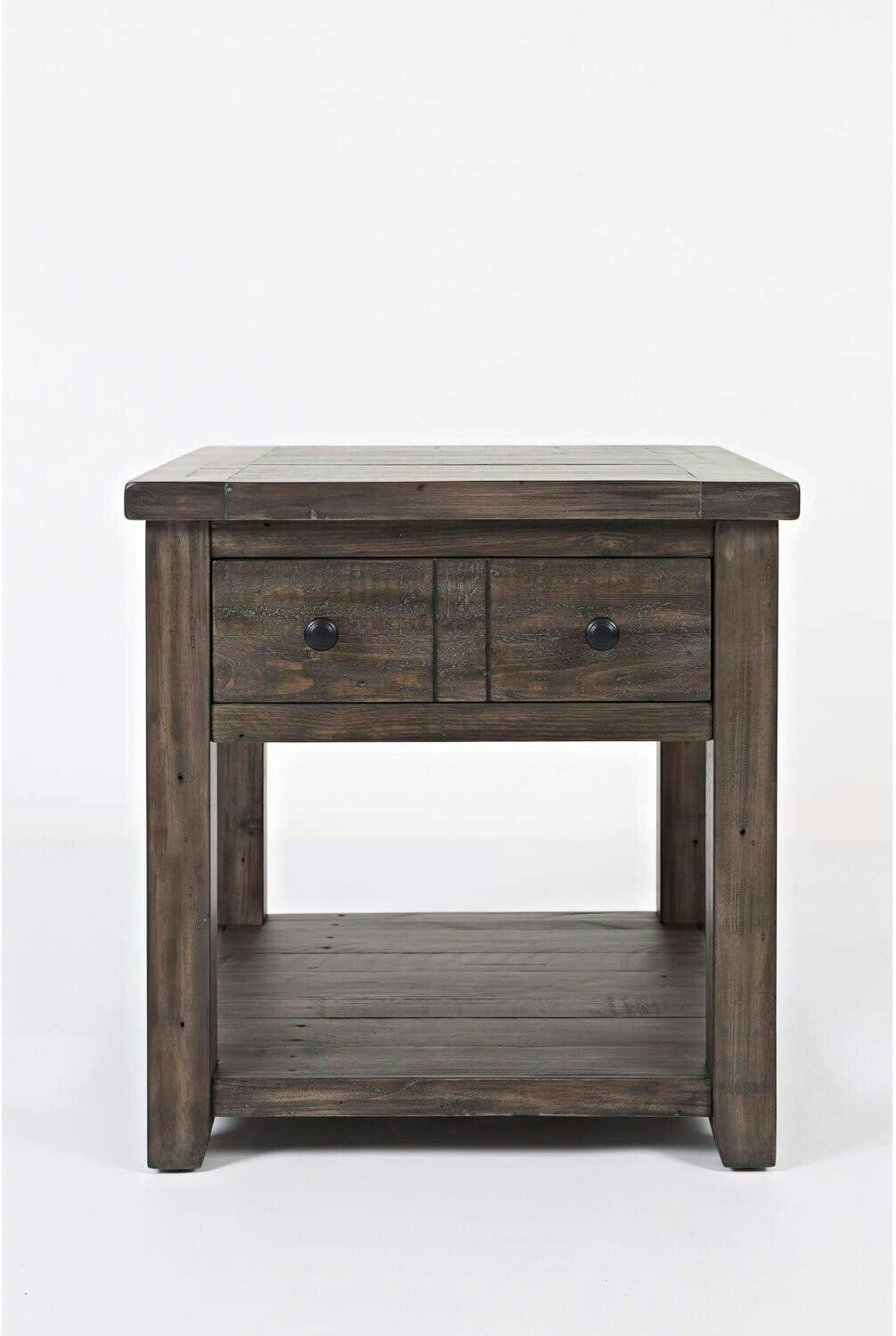 Rustic Reclaimed Pine Square End Table with Storage, Barnwood Brown