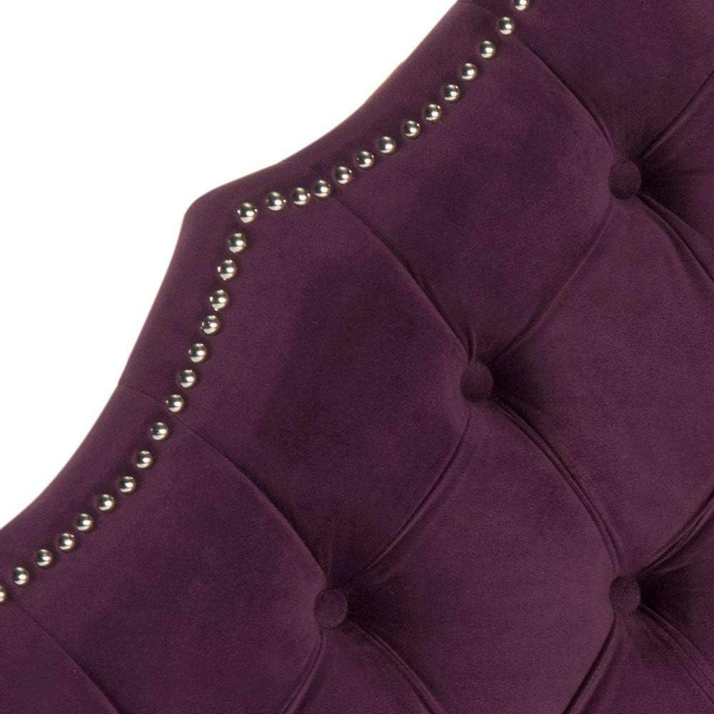 Transitional Aubergine Velvet Tufted Twin Headboard with Nailhead Detail