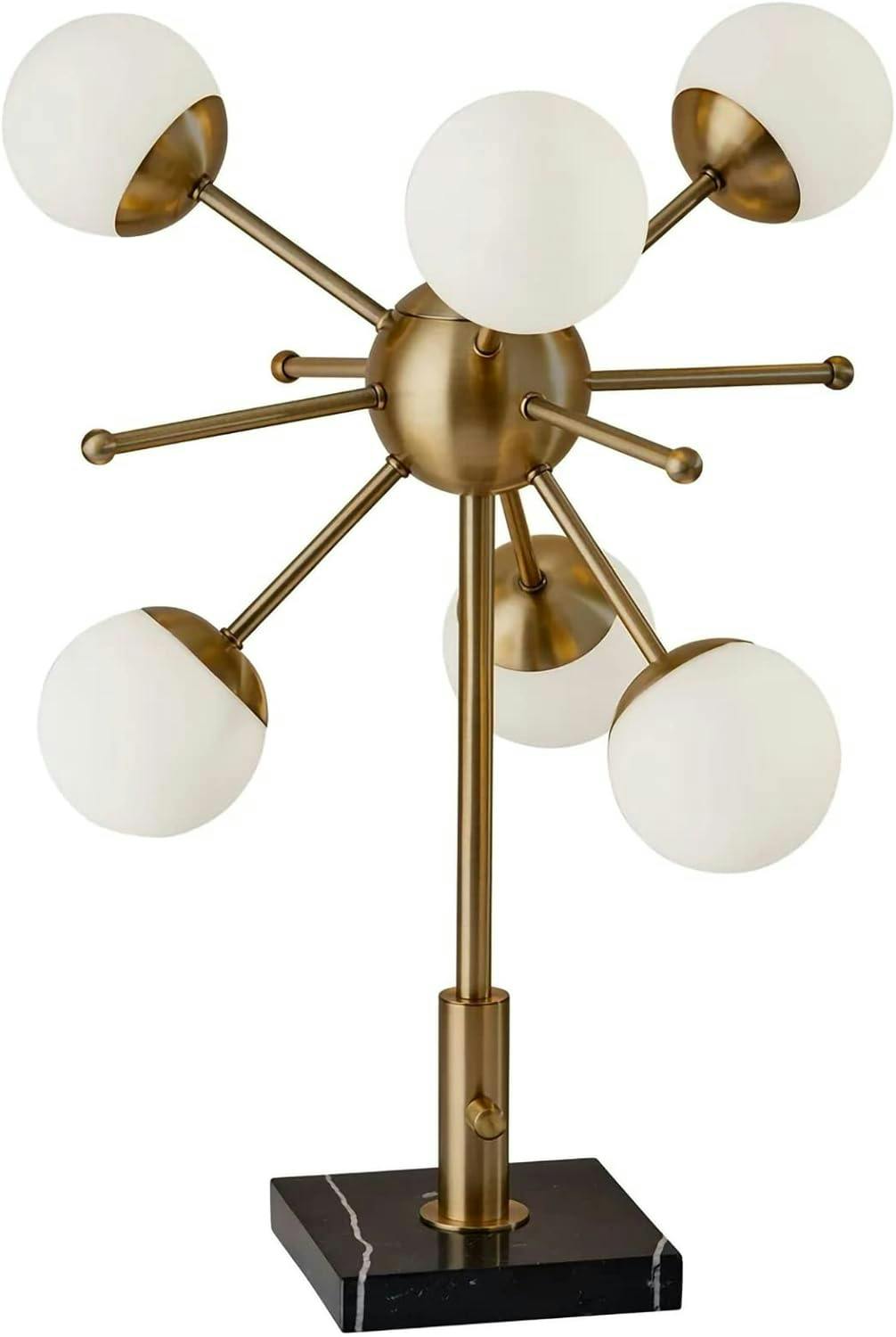 Mid-Century Modern Antique Brass Doppler LED Desk Lamp with White Opal Shades