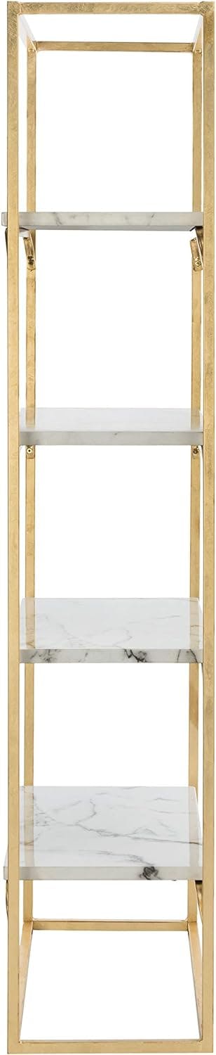 Transitional Gold & White Marble Veneer 4-Tier Etagere