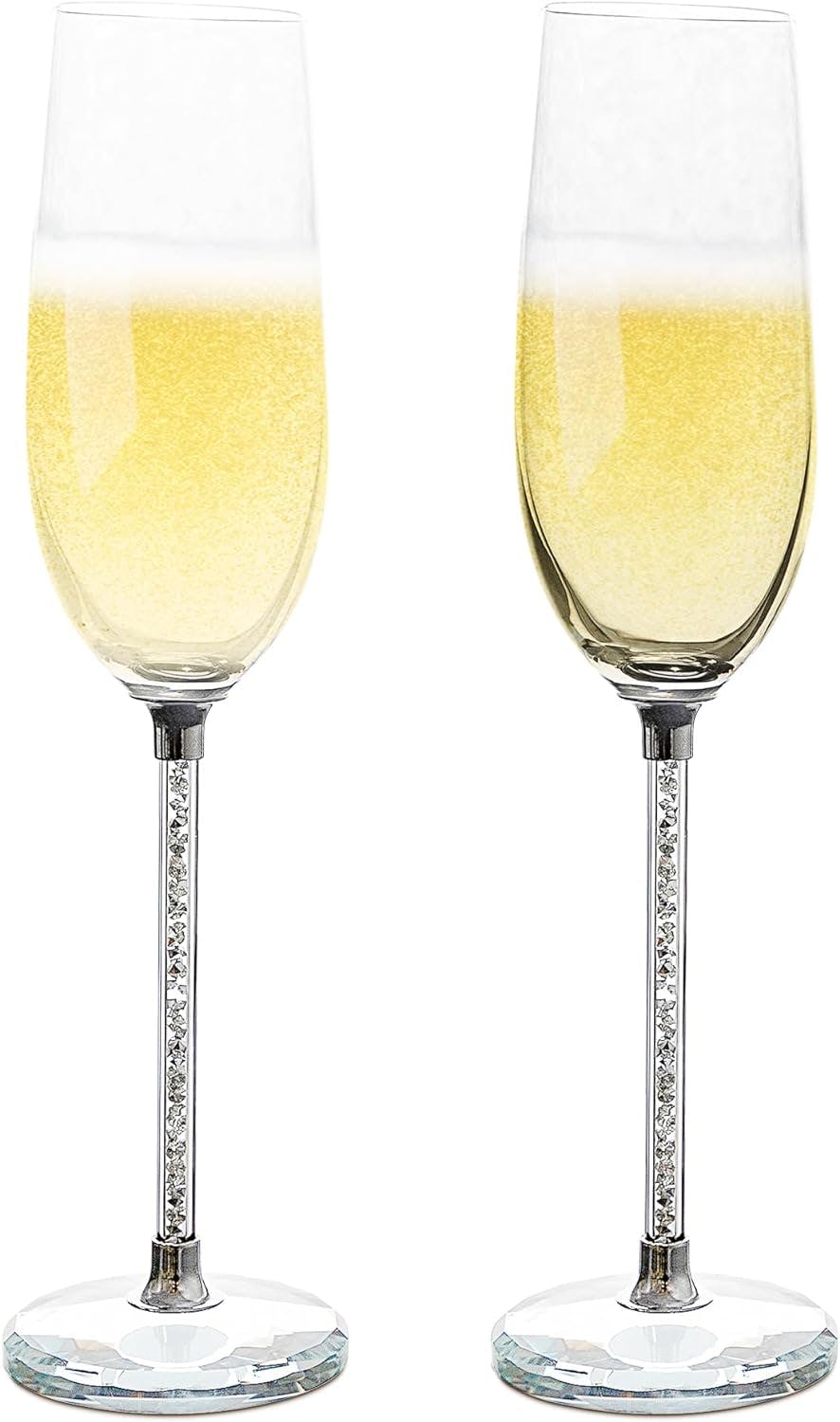 Elegant Gem-Encrusted 10" Champagne Flutes Set of 2