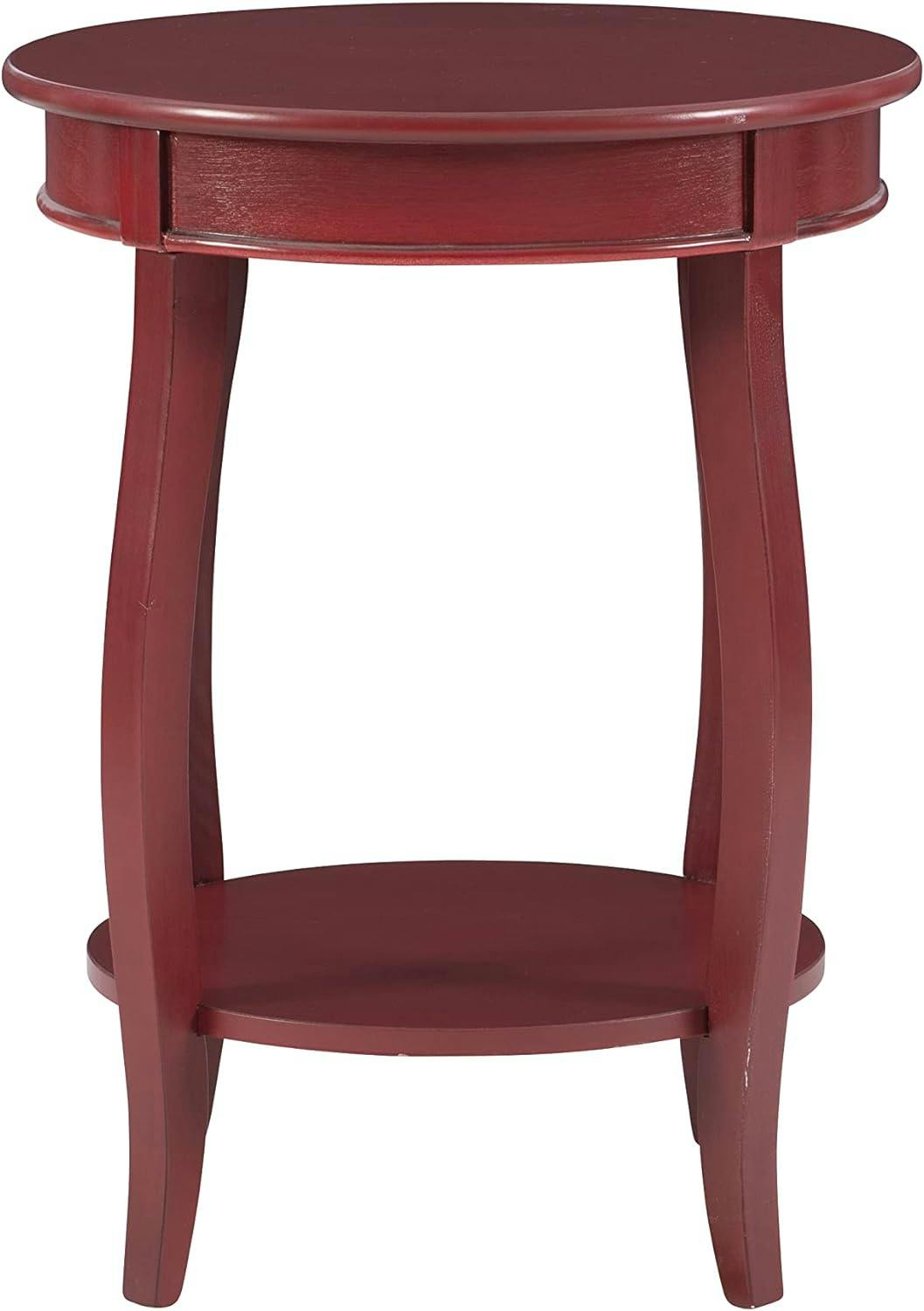 Contemporary Red Round Side Table with Lower Shelf