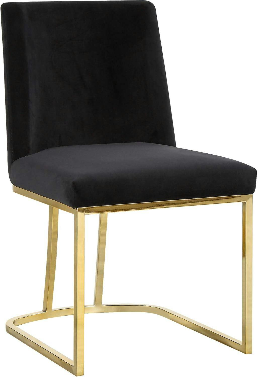 Elegant Black Velvet Upholstered Side Chair with Polished Gold Frame