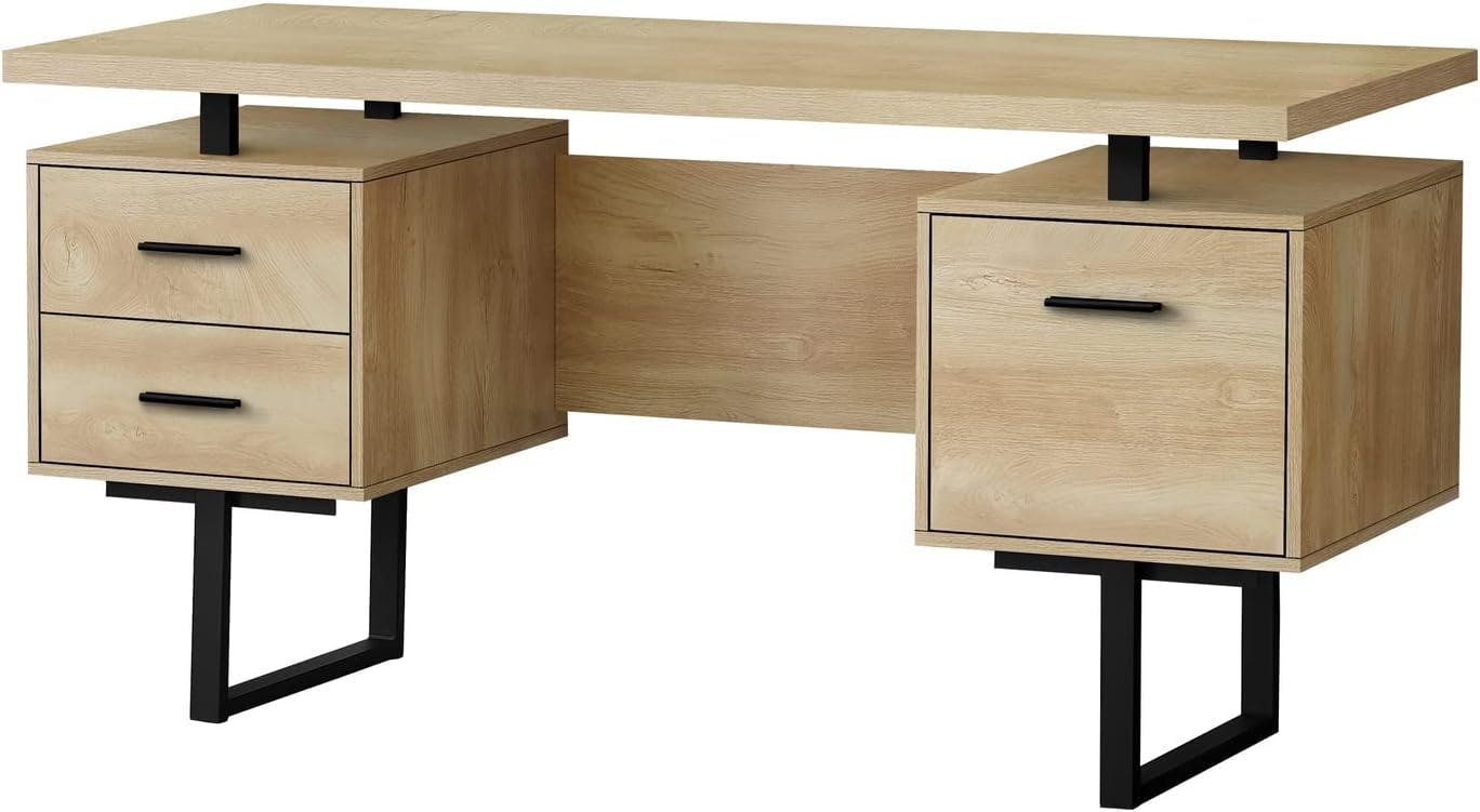 Contemporary Natural Beige Home Office Desk with Black Metal Legs
