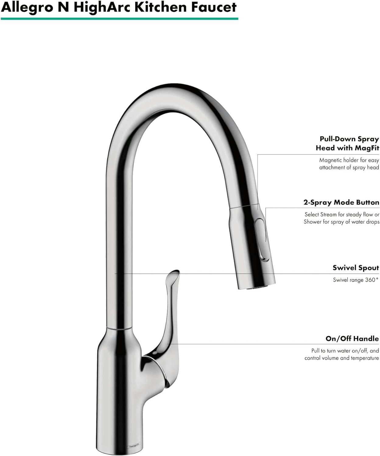 Elegant Chrome HighArc Kitchen Faucet with 360-Degree Swivel and Pull-Down Spray
