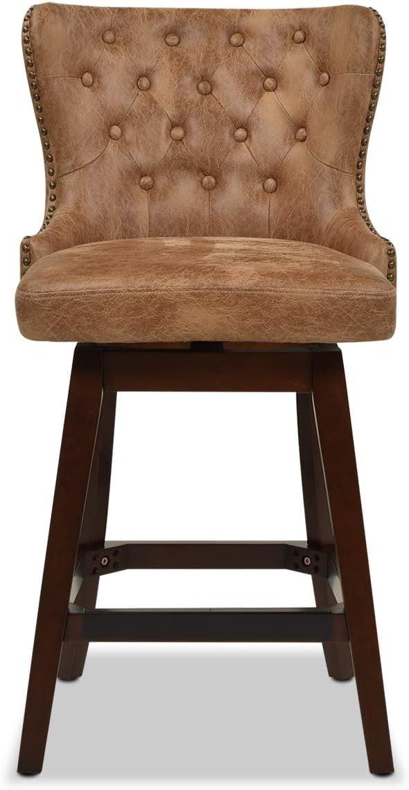 Holmes 360 Swivel High-Back Counter-Height Barstool in Tan Faux Leather