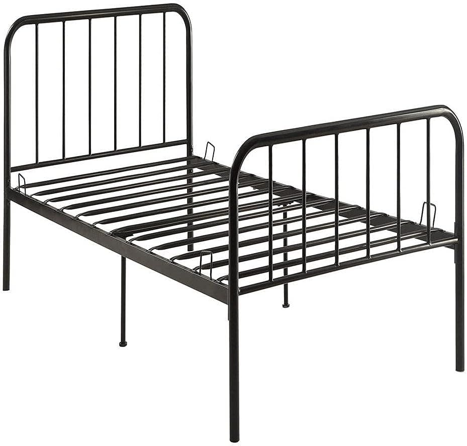 Modern Twin Metal Platform Bed with Headboard in Black