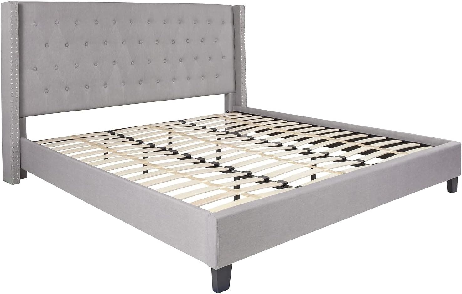 Riverdale Light Gray Tufted King Platform Bed with Nailhead Trim