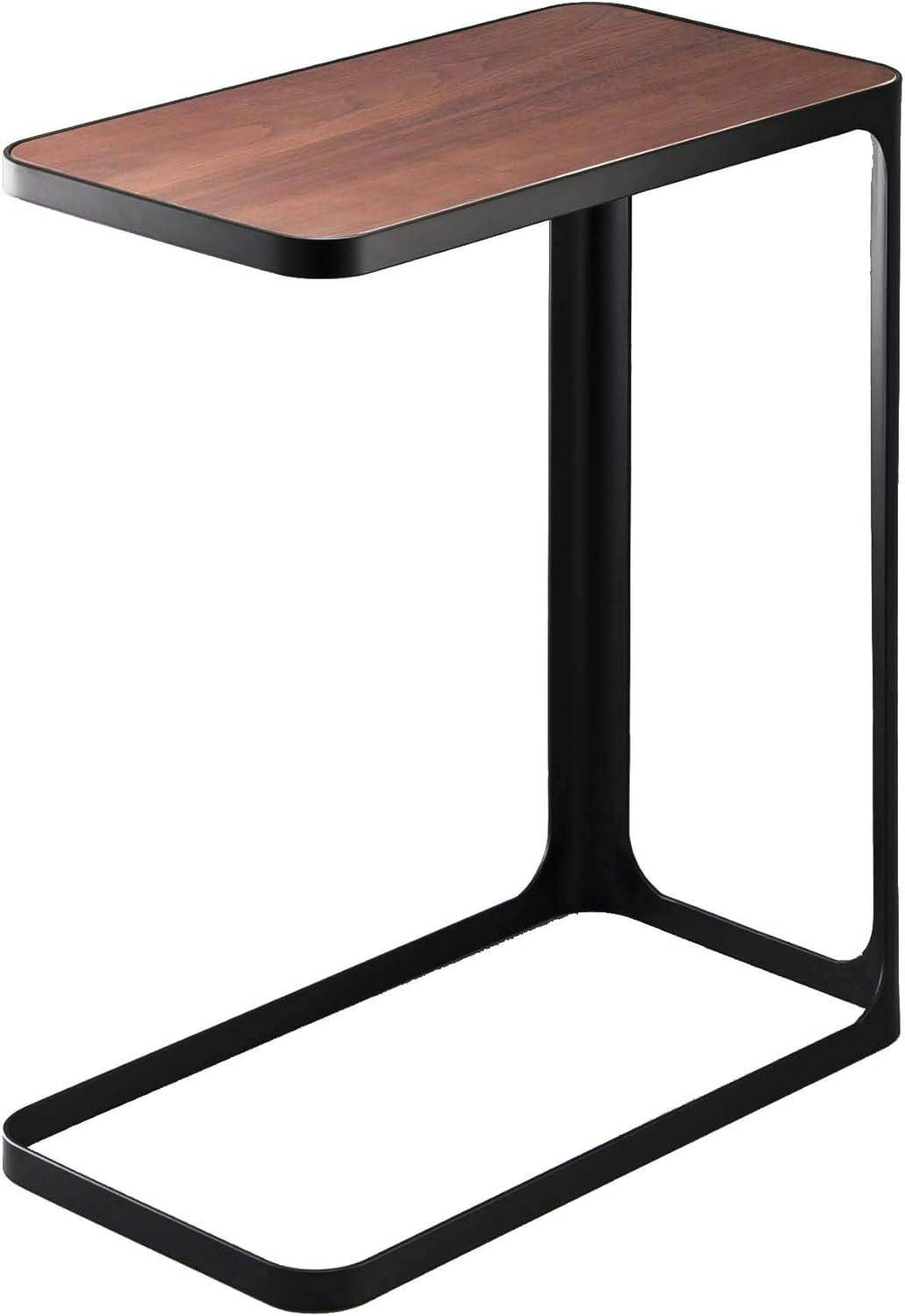 Frame Small Black Metal and Wood C-Shaped Side Table