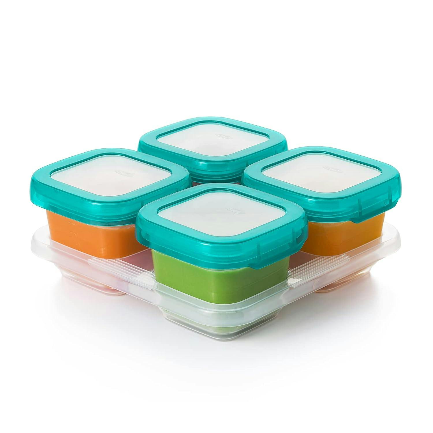 Teal 6 oz BPA-Free Plastic Baby Food Storage Set with Airtight Lids