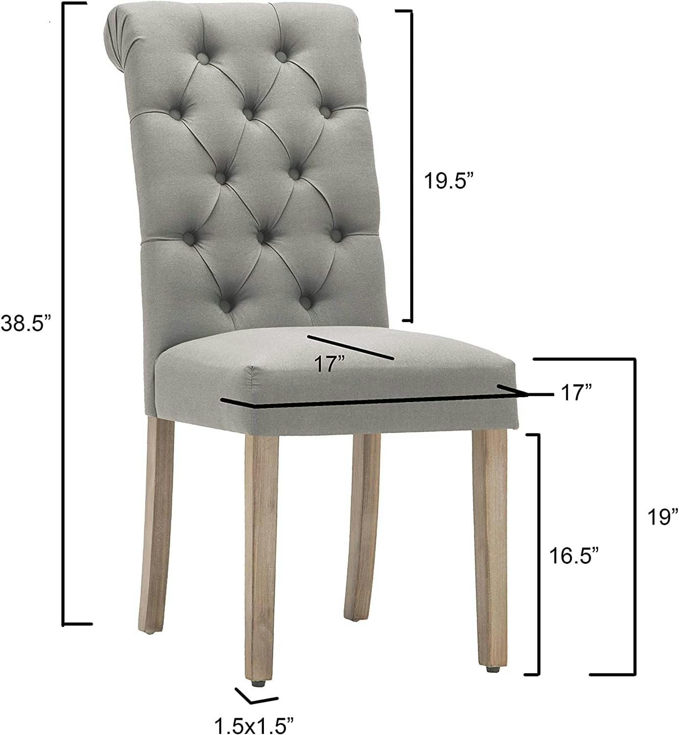 Sophisticated Grey Linen and Weathered Wood Tufted Dining Chair (Set of 2)