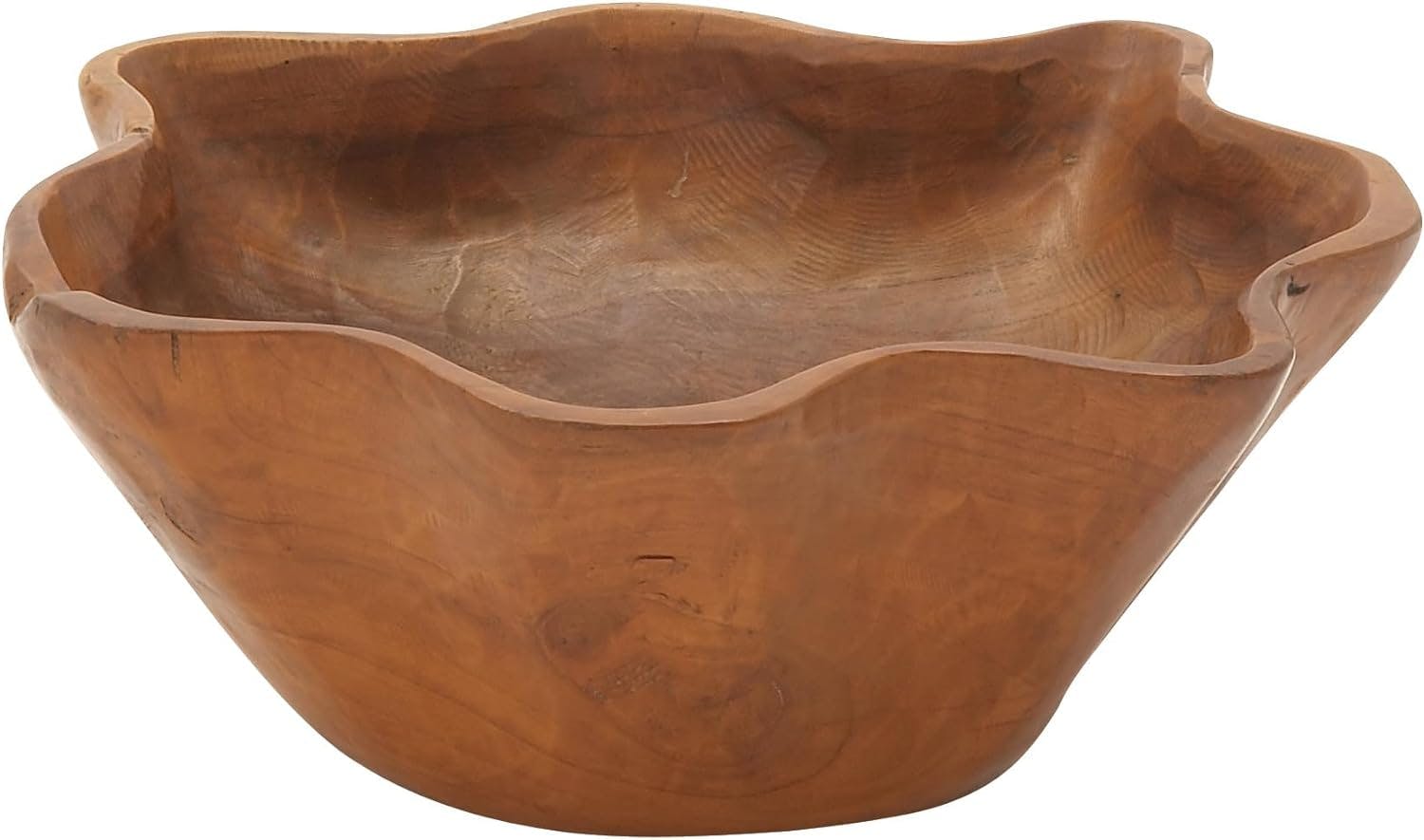 Handcrafted Teak Wood Lacquered Decorative Bowl with Stand, 14" x 12"