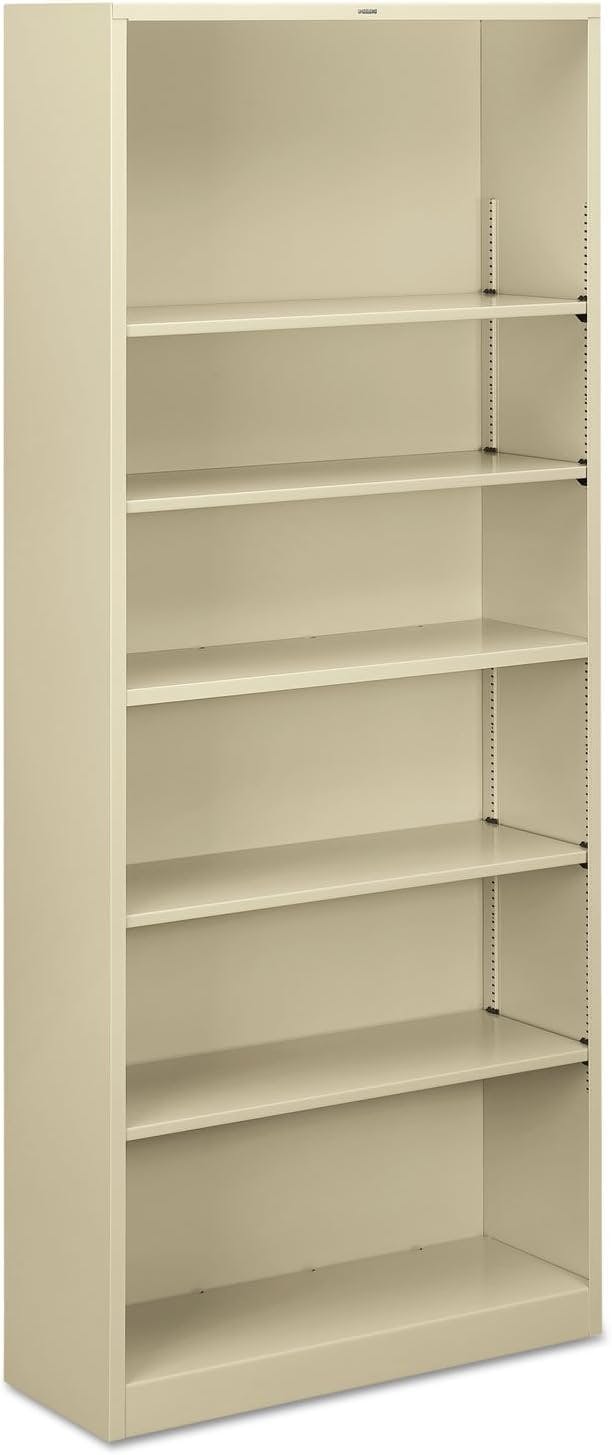 Adjustable 6-Shelf Steel Bookcase in Putty - 34.5" x 81.1"