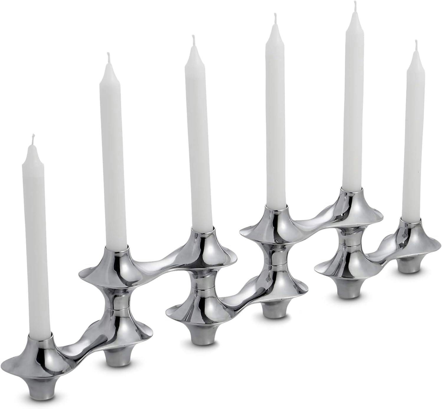 Cortina Alloy Hinged 6-Candle Modern Candelabra - Silver