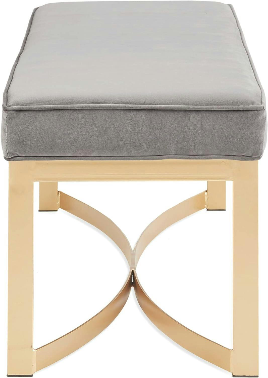 Secor Grey Velvet Upholstered Bedroom Bench with Gold Metal Base