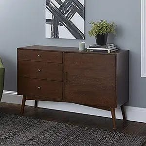 Wood Mid Century Media Stand With Drawers