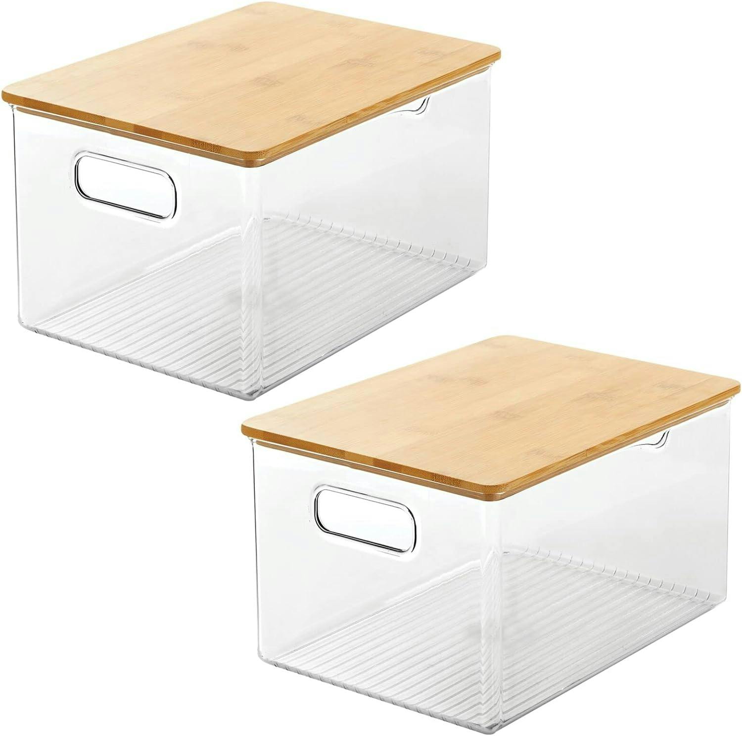 Clear Plastic Stackable Kitchen Storage Bin with Bamboo Lid