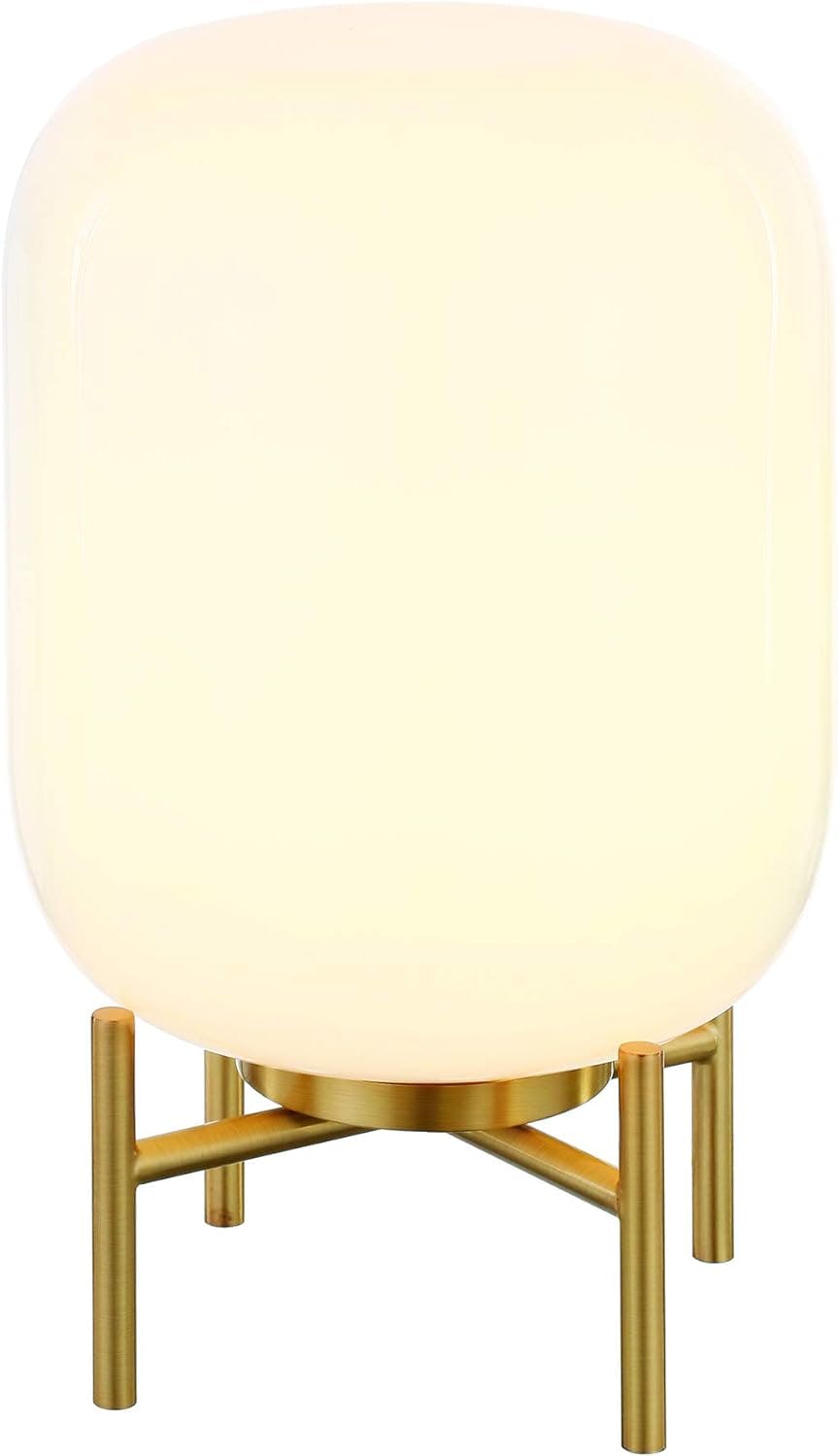 Edison 15.38" Brass Industrial Table Lamp with White Glass Globe