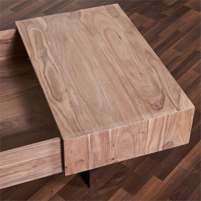 Glide 33'' Natural Wood and Iron Extendable Coffee Table with Storage