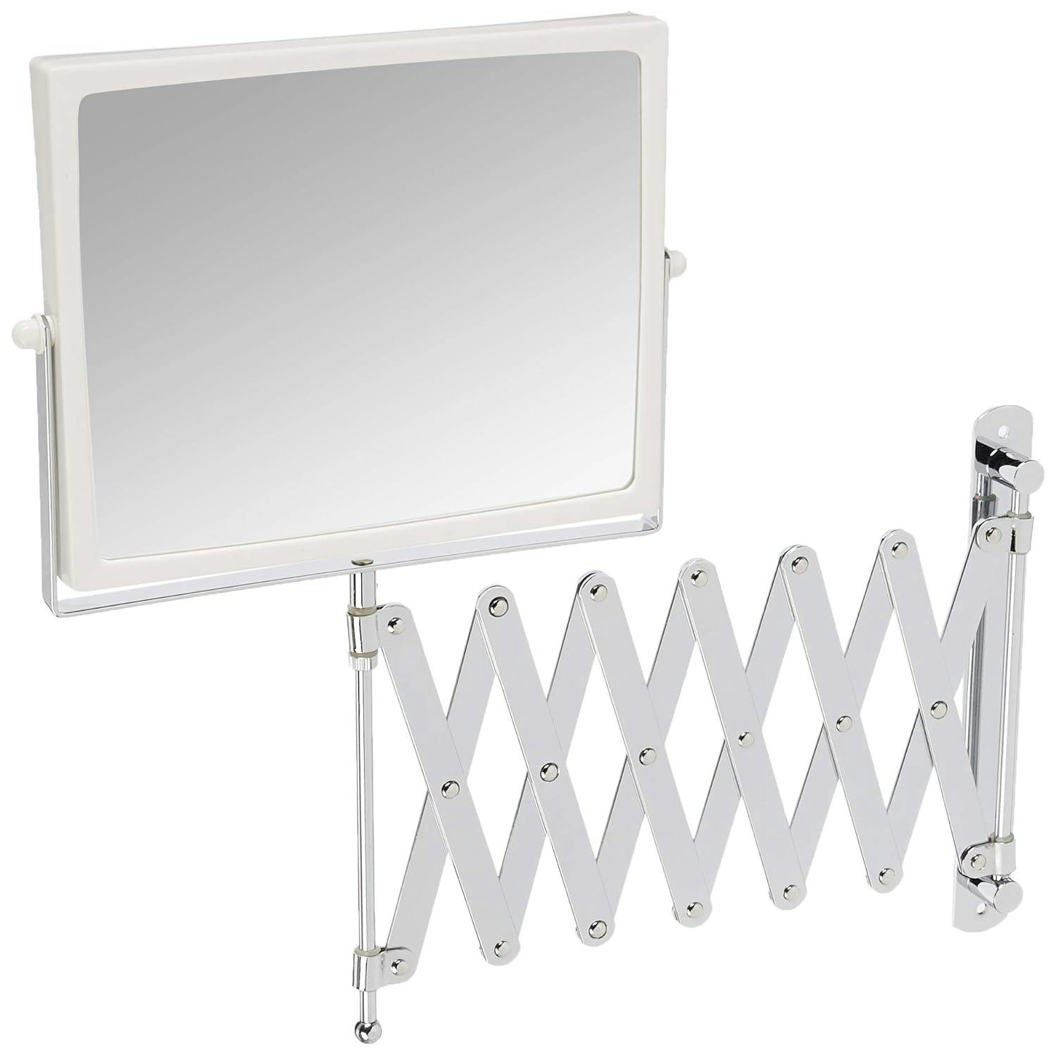 Elegant Wall-Mounted Rectangular Magnifying Mirror with Swivel Design, White and Chrome