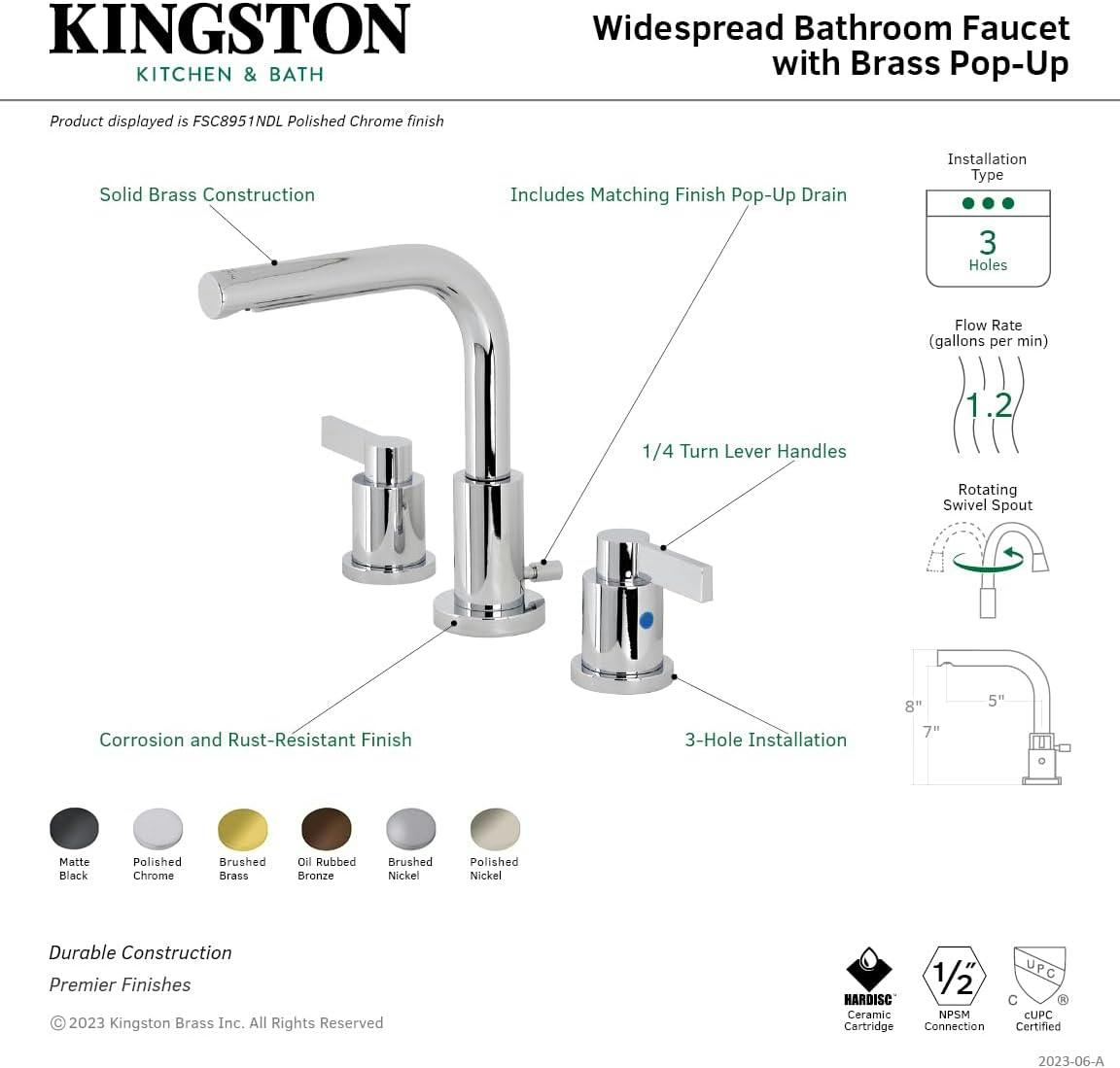 NuvoFusion 8" Matte Black Widespread Bathroom Faucet with Brass Pop-Up