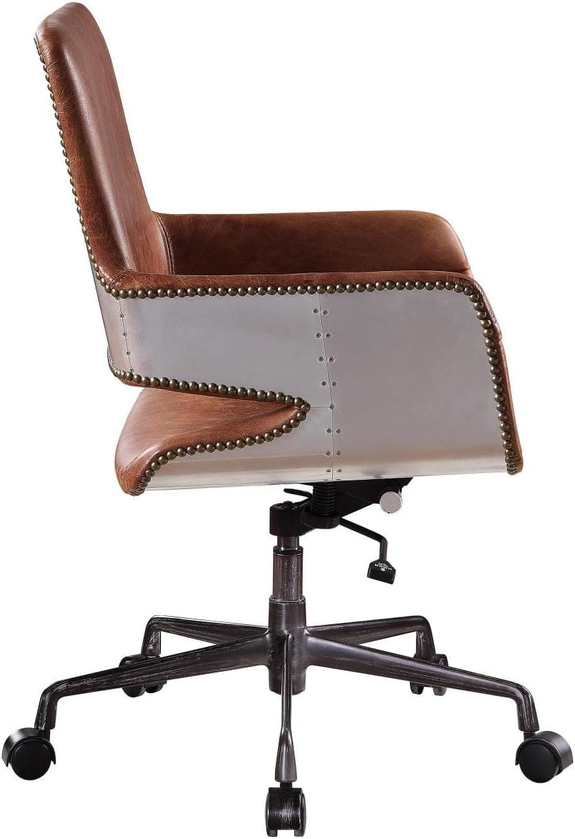 Kamau Vintage Cocoa Leather Swivel Office Chair, 24"x35"