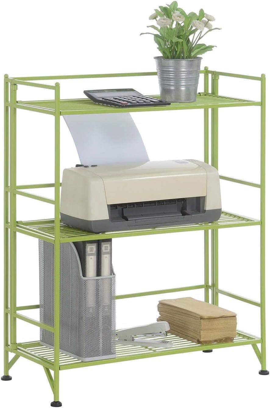 Adjustable Lime 3-Tier Wide Folding Metal Storage Shelf