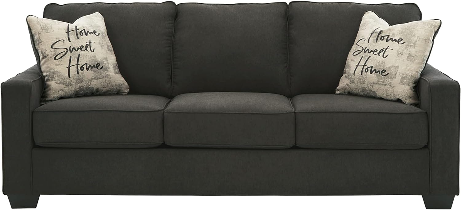 Lucina Charcoal 85" Contemporary Microfiber Sofa with Removable Cushions