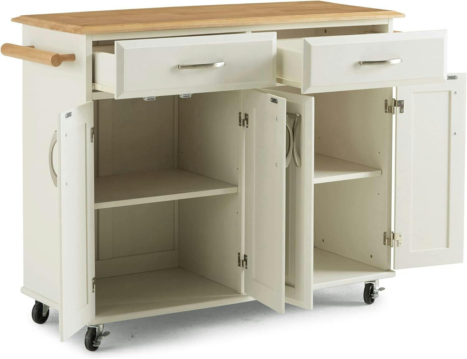 Maple and White Rectangular Kitchen Cart with Storage