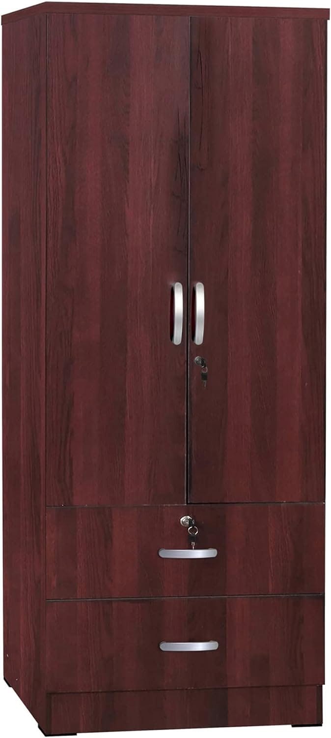 Contemporary Mahogany 2-Door 2-Drawer Freestanding Wardrobe Armoire