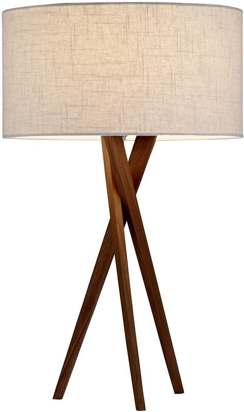 Contemporary Rustic White Linen Shade Tripod Table Lamp